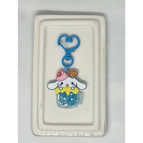 New! Cinnamoroll Mug Quicksand Glitter Bag Clip Key Ring Bag Charm w/Painted Cli - Picture 1 of 2